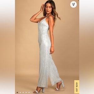 Lulus silver sparkle jumpsuit